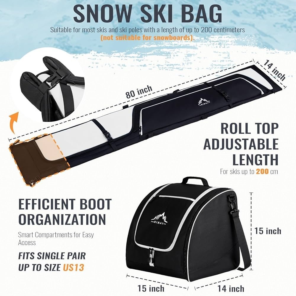 Himal Ski Bag and Boot Bag Set Black White Padded Waterproof‎ Winter Sports - Picture 3 of 6